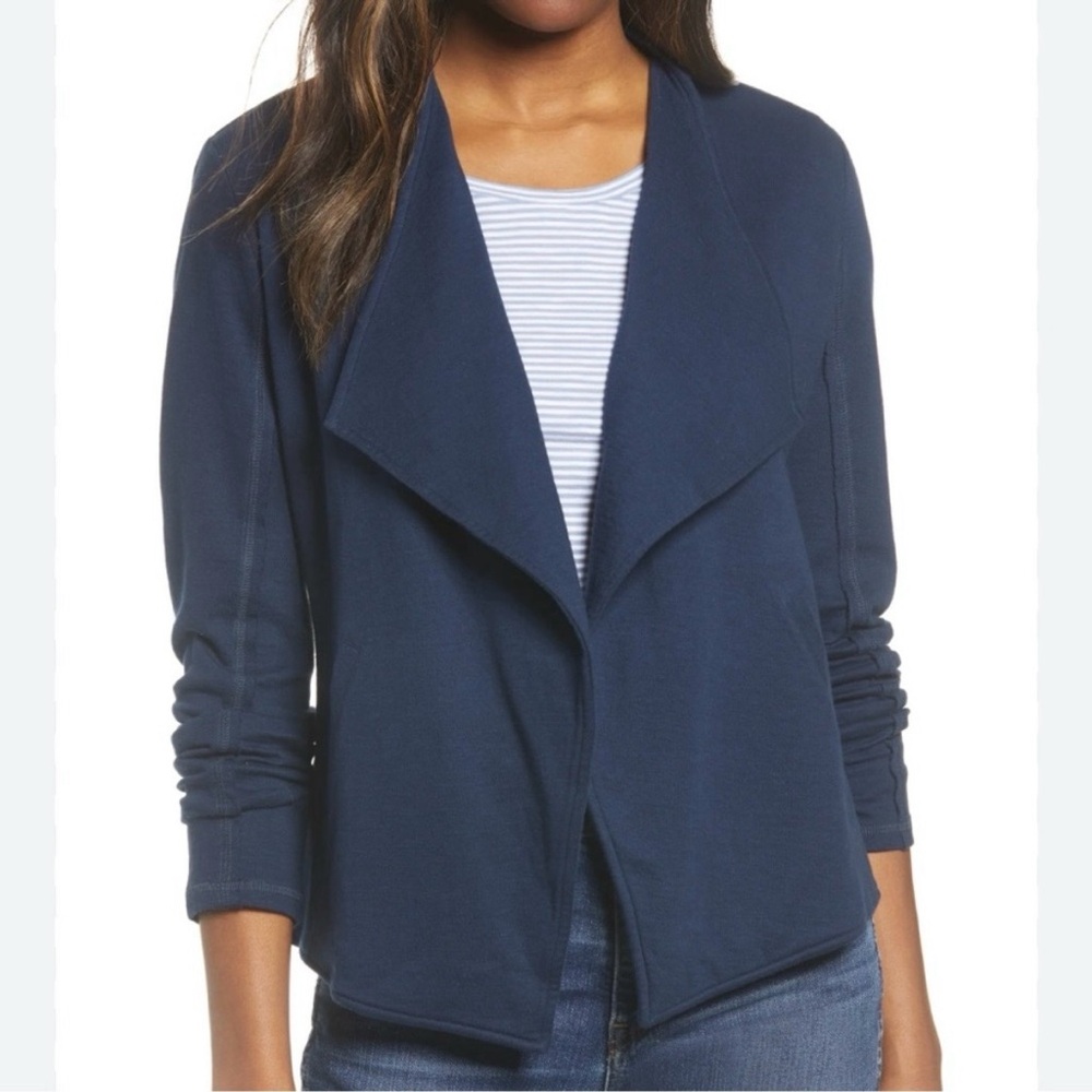 Caslon Navy Blue Drape Collar Knit Blazer